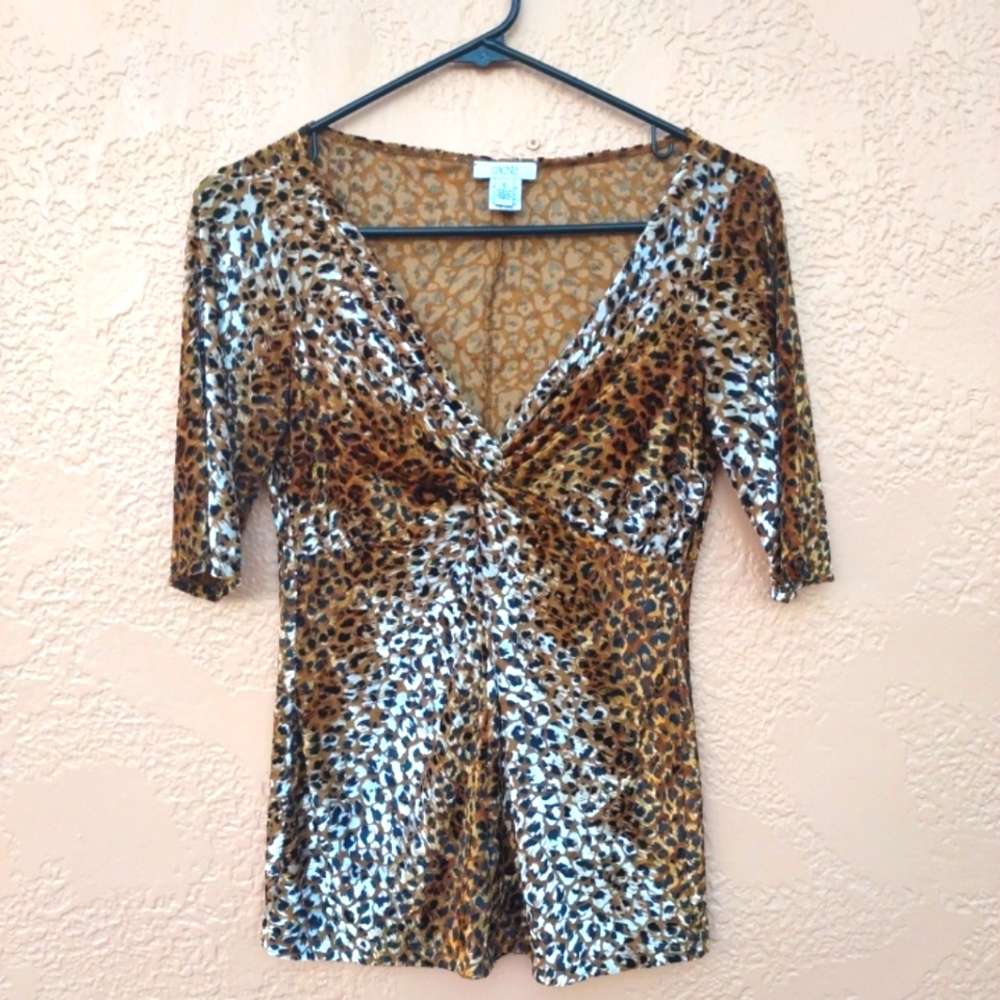 Cadve Womens Leopard Print Top Size S pullover blouse made in USA